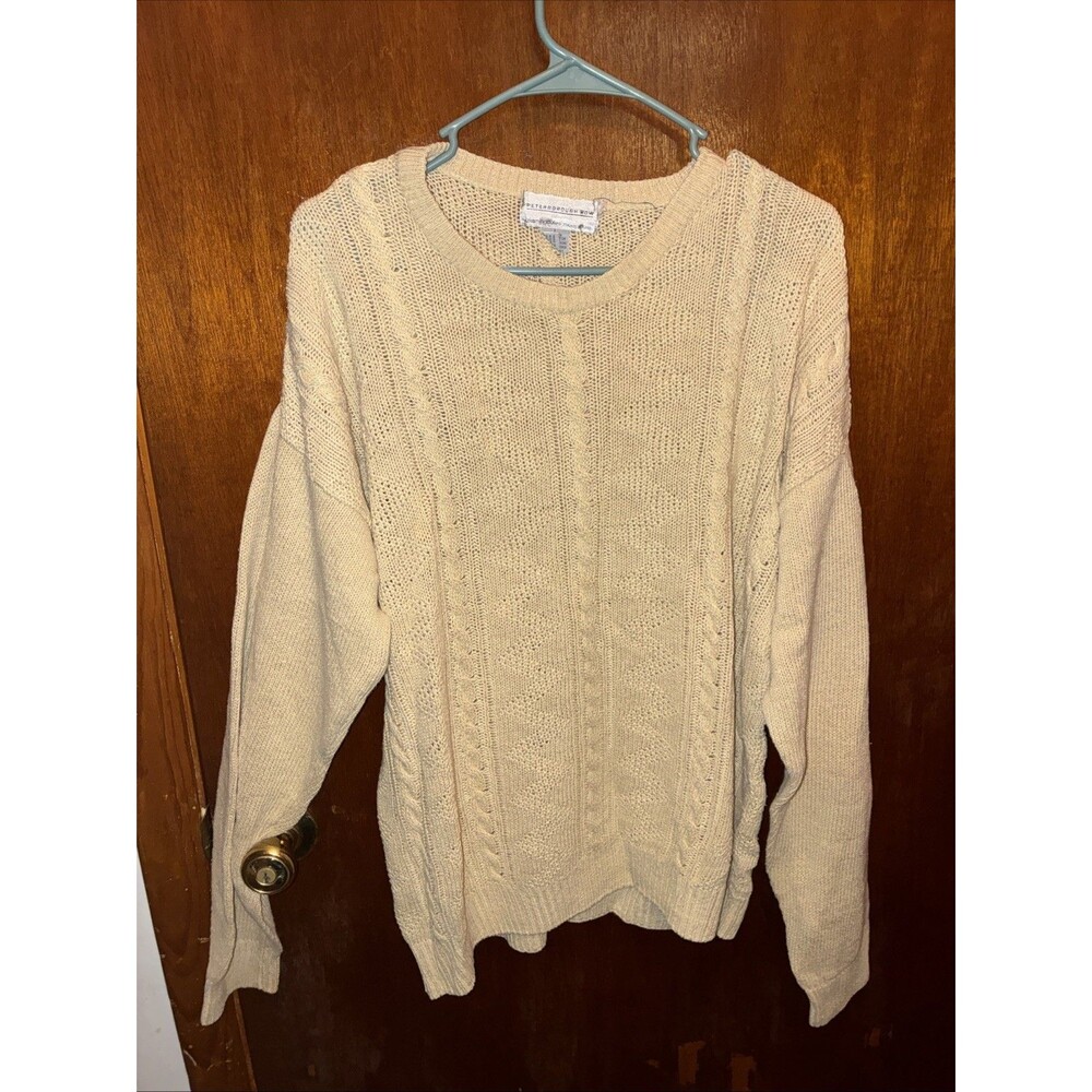 Peterborough Row Men’s Knitted Cream Sweater Size Large Linen Blend Granola
